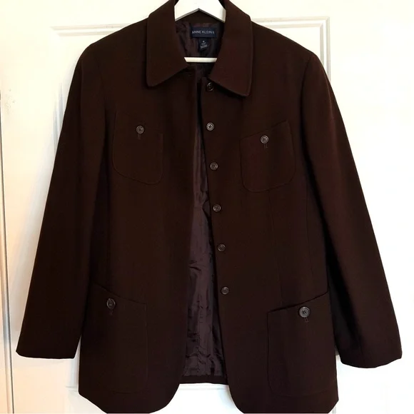 Vintage 90s Anne Klein II 100% Pure Wool Light Utility Jacket USA 10 fits like 6 - Picture 2 of 12